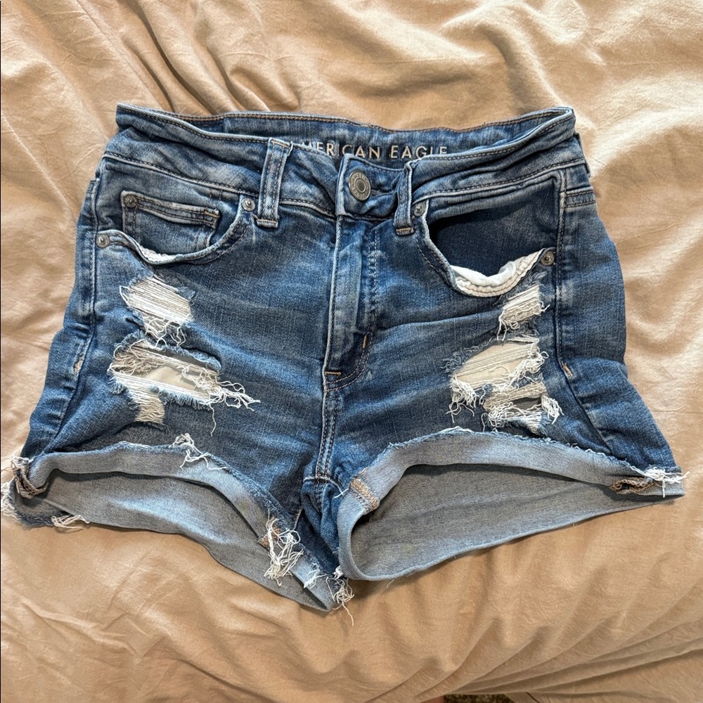 American Eagle Outfitters Next Level Stretch Denim Cutoff Shorts - Blue